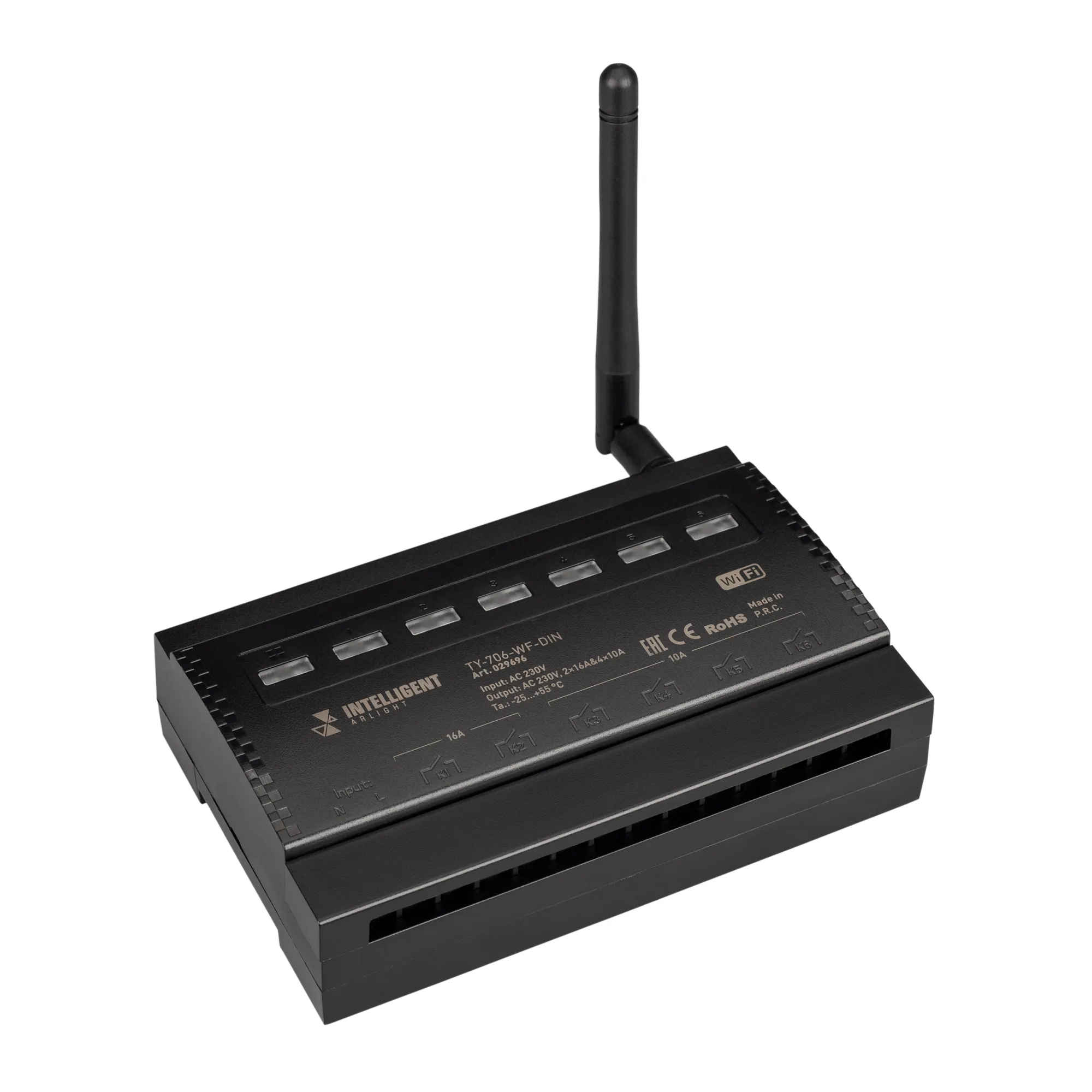 INTELLIGENT ARLIGHT Релейный модуль TY-706-WF-DIN (230V, 2х16A + 4х10А) (IARL, IP20 Пластик, 3 года) - изображение товара