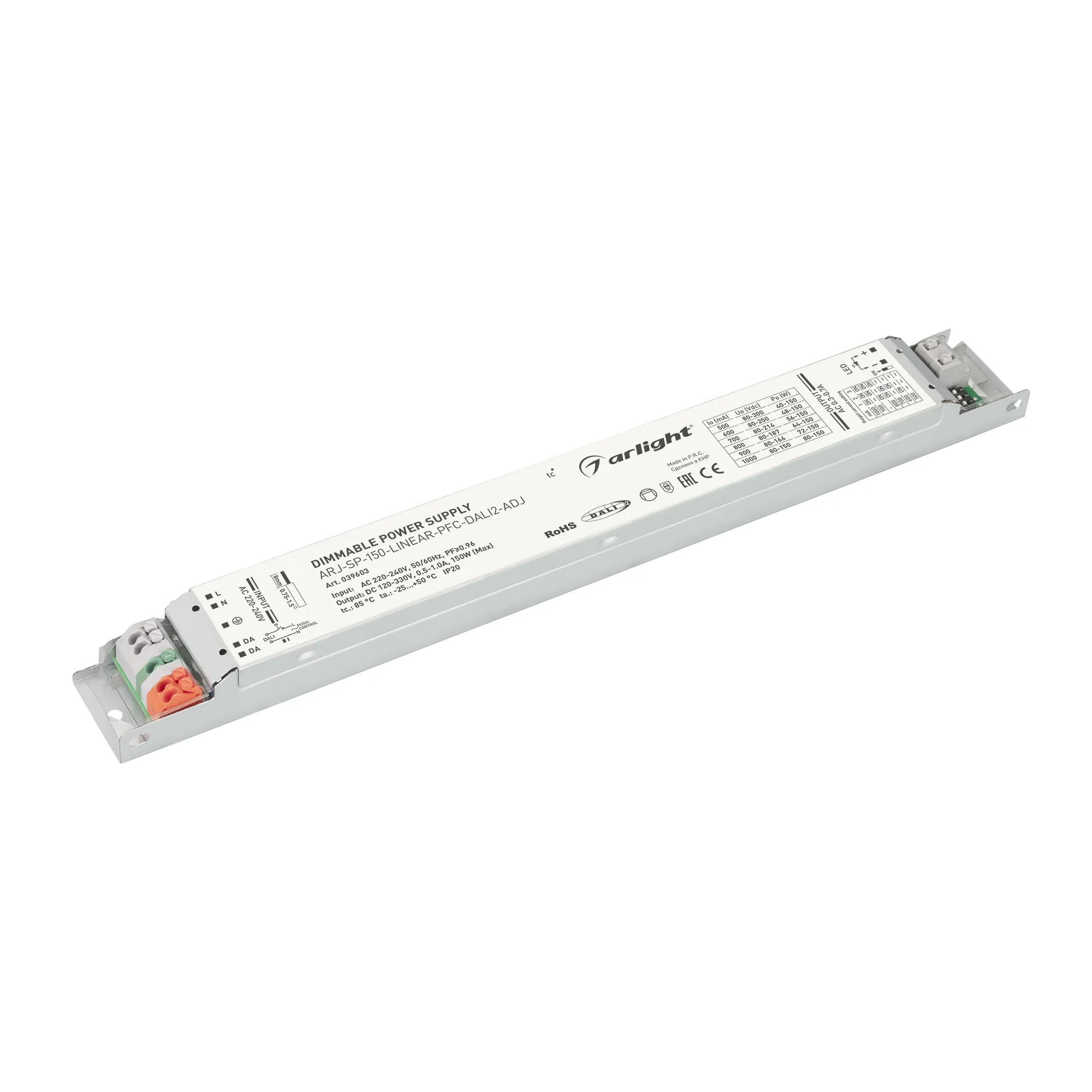 Блок питания ARJ-SP-150-LINEAR-PFC-DALI2-ADJ (150W, 120-330V, 0.5-1.0A) (Arlight, IP20 Металл, 5 лет) - изображение товара