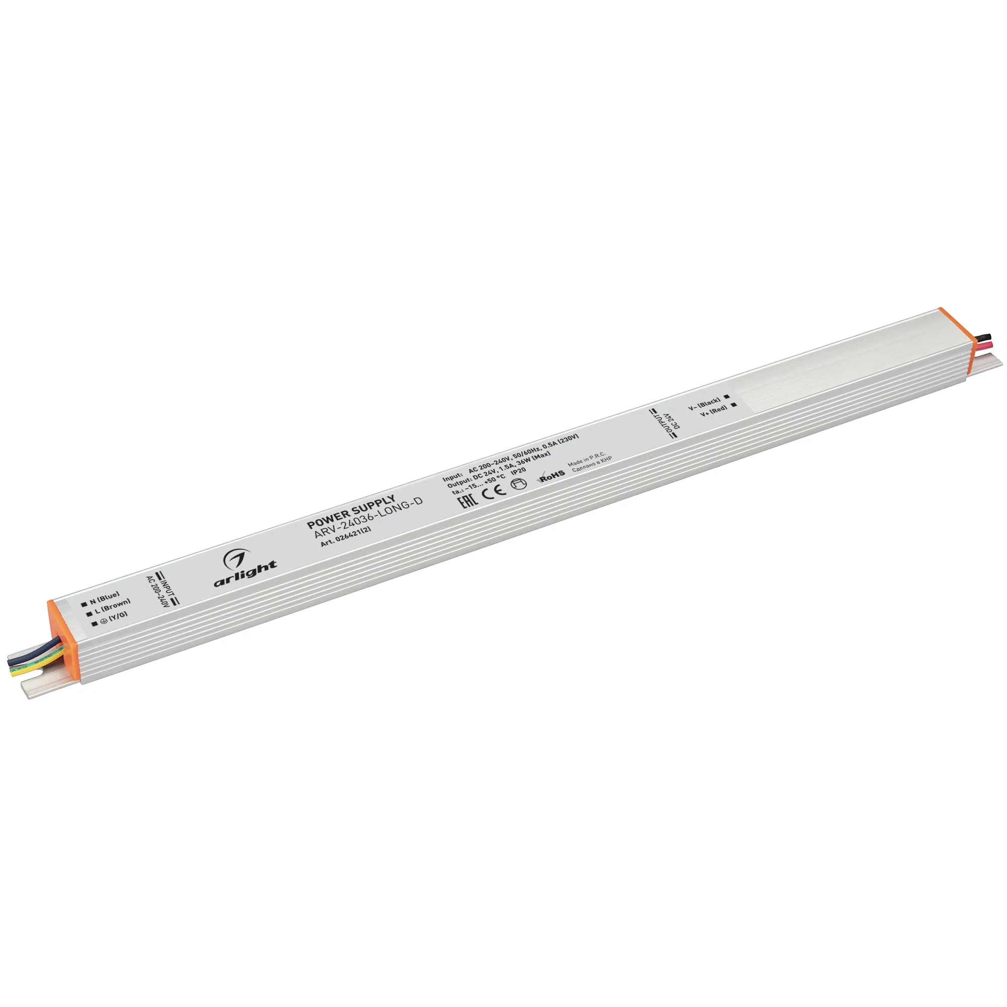 Блок питания ARV-24036-LONG-D (24V, 1.5A, 36W) (Arlight, IP20 Металл, 3 года) - изображение товара